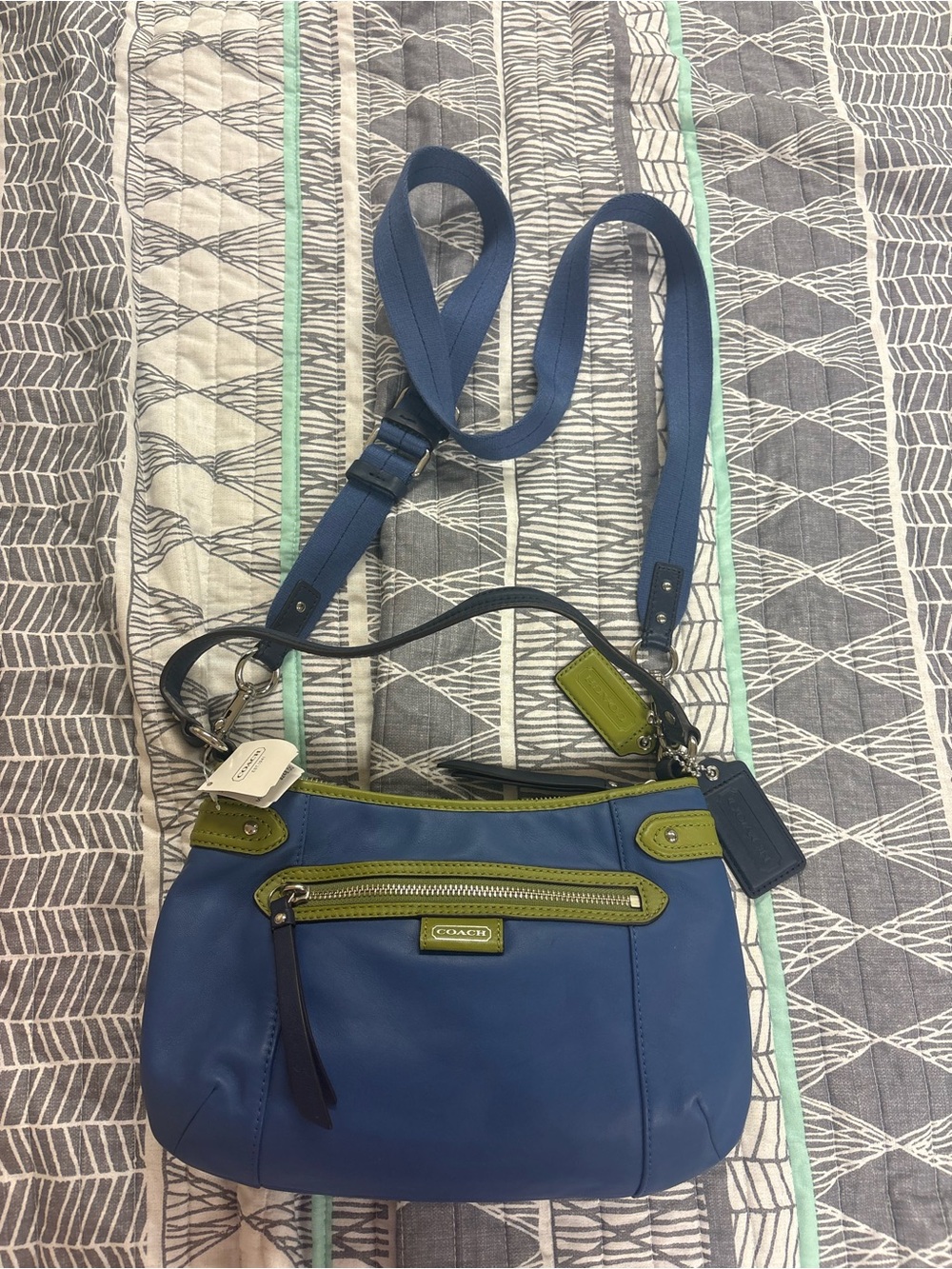 Coach Blue and Green Leather Crossbody Bag